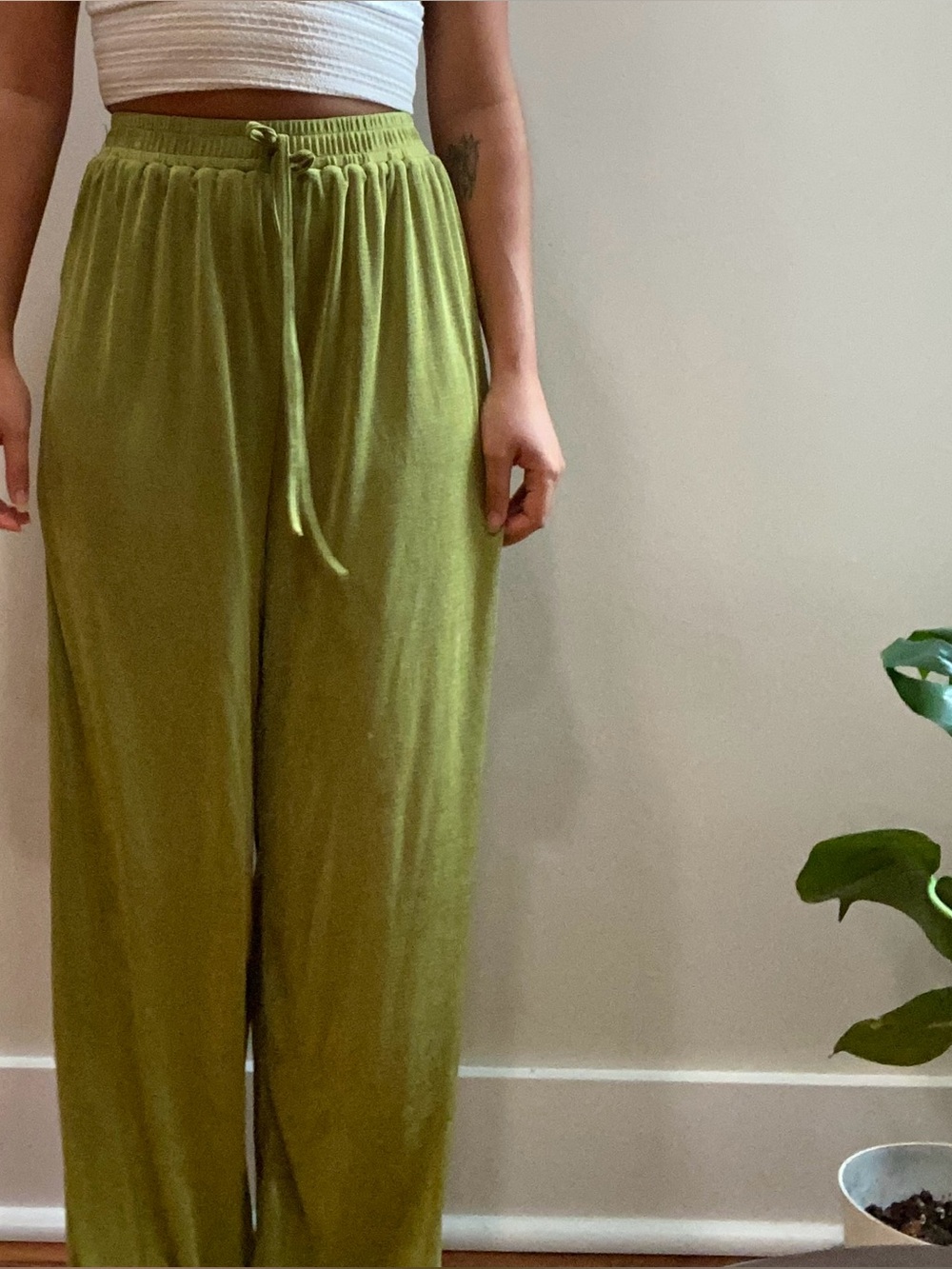 Relaxed Olive Green Drawstring Lounge Pants